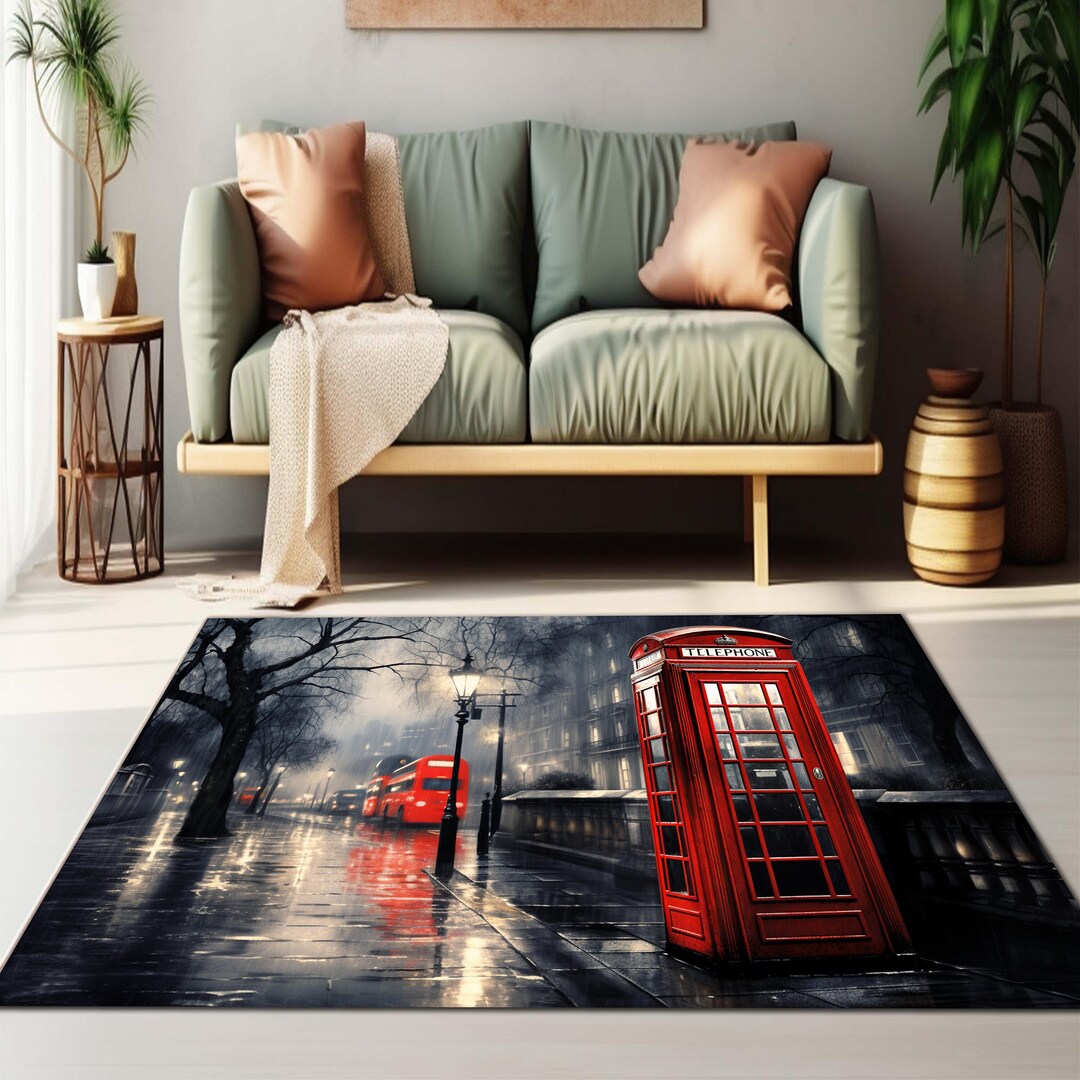 Telephone Rug London Telephone Box Rug, British City Art Rug, Custom Size - Etsy