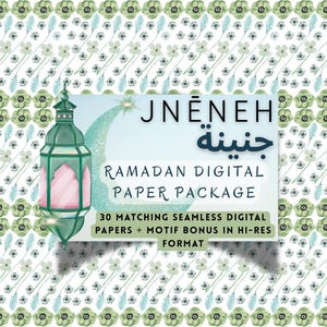 30 Ramadan Floral & Lantern Digital Papers - Seamless Islamic Pattern Bundle - Matching Motifs  Blue, Pink, Green, Brown, Black Sets