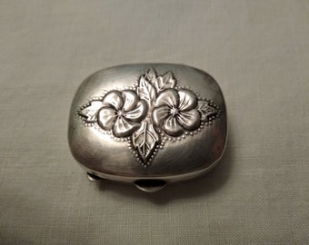 Sterling Silver big round pill box in vintage style with plant engraving design
