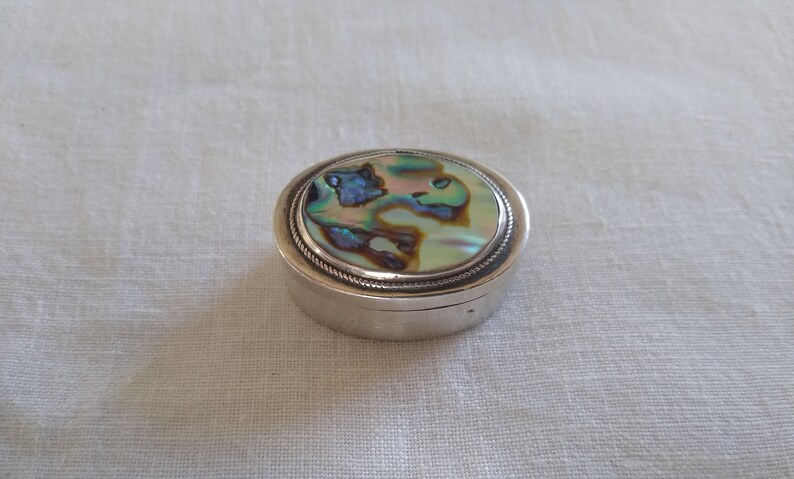 Sterling Silver Pill Box Oval Abalone Polished Shell Mexico Mexican Silver