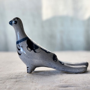 Vintage Bird Handpainted Pottery Blue Floral Mexican  Figurine