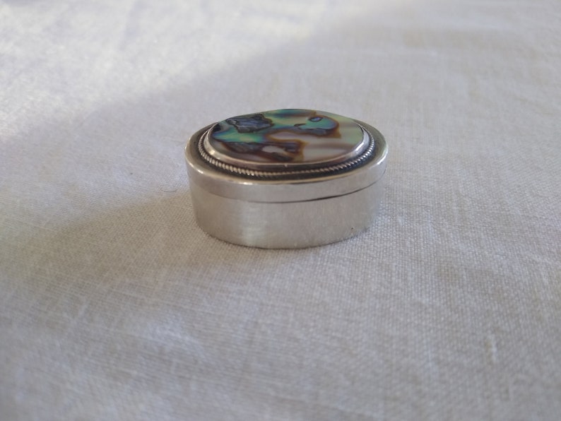 Sterling Silver Pill Box Oval Abalone Polished Shell Mexico Mexican Silver