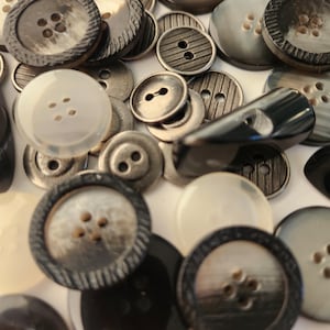 52 vintage buttons gray black