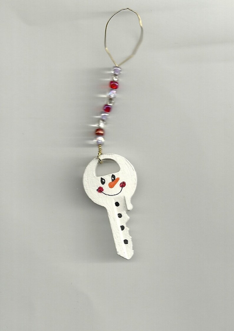 Hand Painted Snowmen Key Ornament/ Handmade Santa/ Key Art/ Etsy