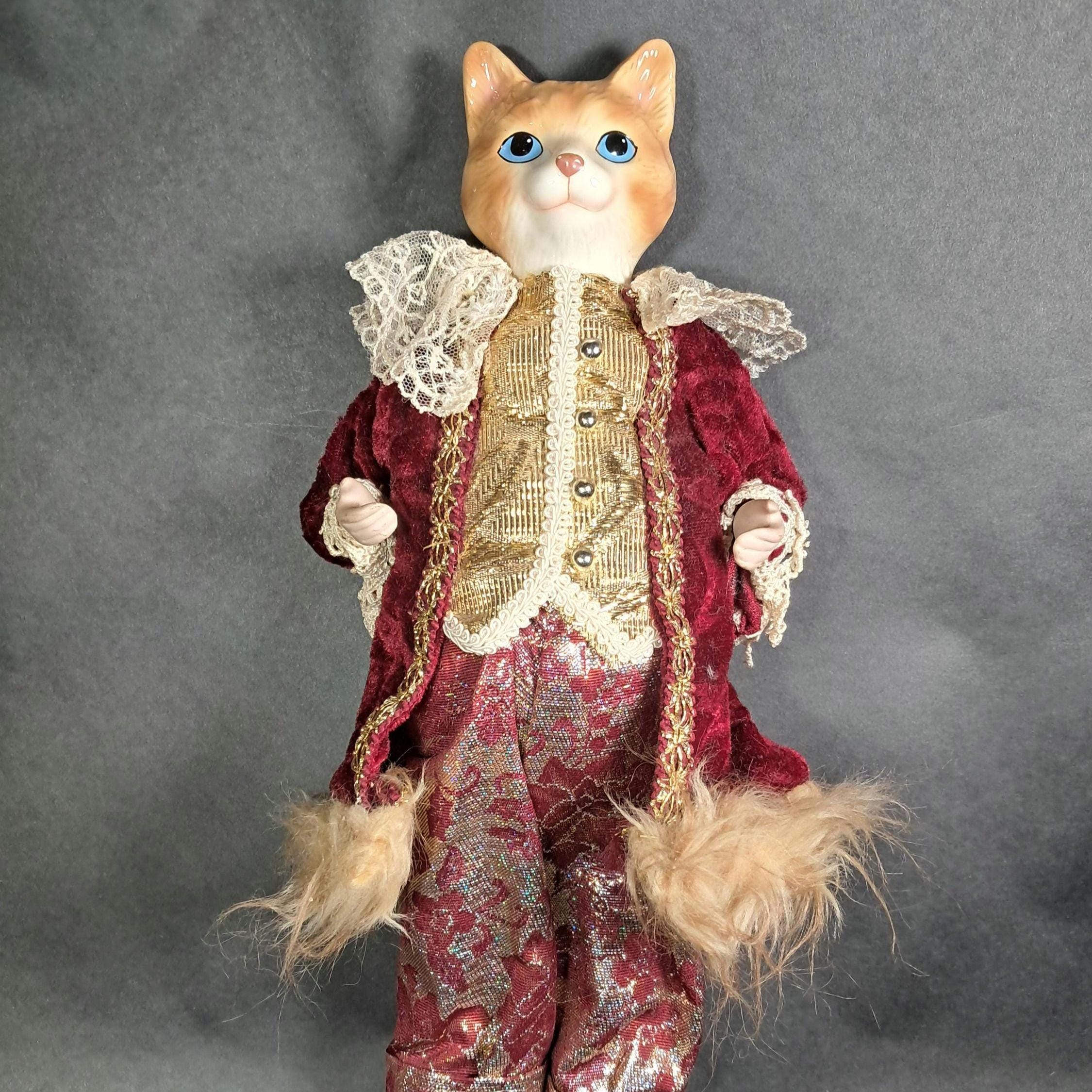 Vintage Renaissance Porcelain Cat Figurine Lace Velvet Doll - Etsy