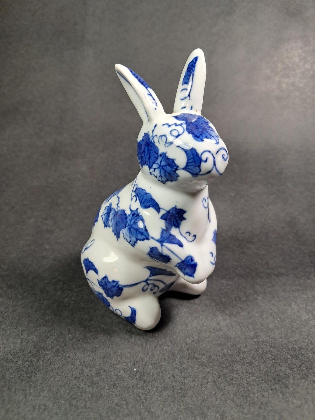 Delf Blue Rabbit Bunny Rabbit Blue Delft Style Floral Chinoiserie Porcelain Figurine ...