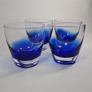 Cobalt Blue Heavy Bottom Glasses Tumblers Set Of 4 Handblown 3.5&quot;h x 3.5&quot;dia