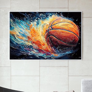 Abstract Basketball Sports Oil Painting On Canvas, Original Large Textured Wall Art, Teenage Athlete Gifts, Modern Living Room Wall Decor