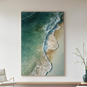 Original Ocean Wave Oil Painting, Minimalist Coastal Canvas Art, Tranquil Beach Wall Art, Seascape Painting, Modern Living Room Wall Decor