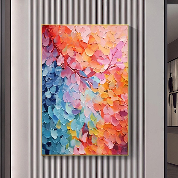 Handgemalte Textur Blumen Leinwand Gemälde, bunte abstrakte Blumen Wandkunst
