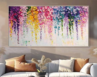 Abstract Floral Wall Decor, Original Blossom Canvas Painting, Large Texture Colorful Flower Painting, Modern Boho Home Decor For Living Room
