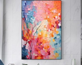 Peinture à l'huile florale peinte à la main sur toile, art mural à texture abstraite