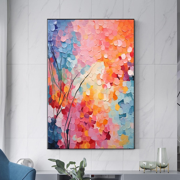 Handgemaltes florales Ölgemälde auf Leinwand, abstrakte Textur Wandkunst