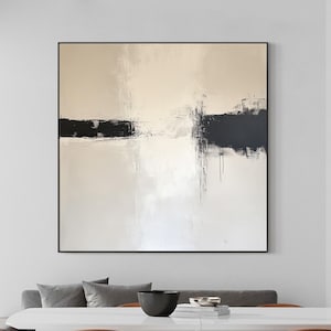 Abstract Black & White Painting on Canvas, Modern Neutral Minimalist Wall Art, Large Wabi-Sabi Artwork, Contemporary Living Room Wall Decor