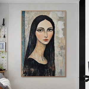 Original Female Portrait Oil Painting on Canvas, Abstract Woman Wall Art, Beautiful Girl Textured Painting, Modern Living Room Wall Decor