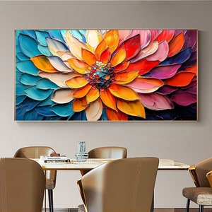 Original 3D Colorful Blooming Flower Oil Painting On Canvas, Large Abstract Textured Floral Wall Art, Custom Modern Living Room Wall Decor