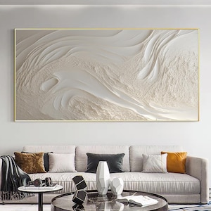 Original Hand Painted White Beach Oil Painting on Canvas, Large Abstract Ocean Waves Painting, Impasto Textured Wall Art, Living Room Decor