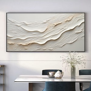 Original 3D Textured Wave Painting On Canvas, Abstract White Beach Painting, Large Seascape Wall Art, Custom Painting Living Room Home Decor
