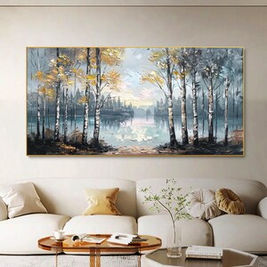 Abstract Forest Lake Oil Painting on Canvas, Colorful Landscape Wall ...