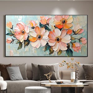 Abstract 3D Colorful Flower Oil Painting on Canvas, Large Floral Wall Art, Original Blooming Painting Custom Painting Living Room Decor Gift