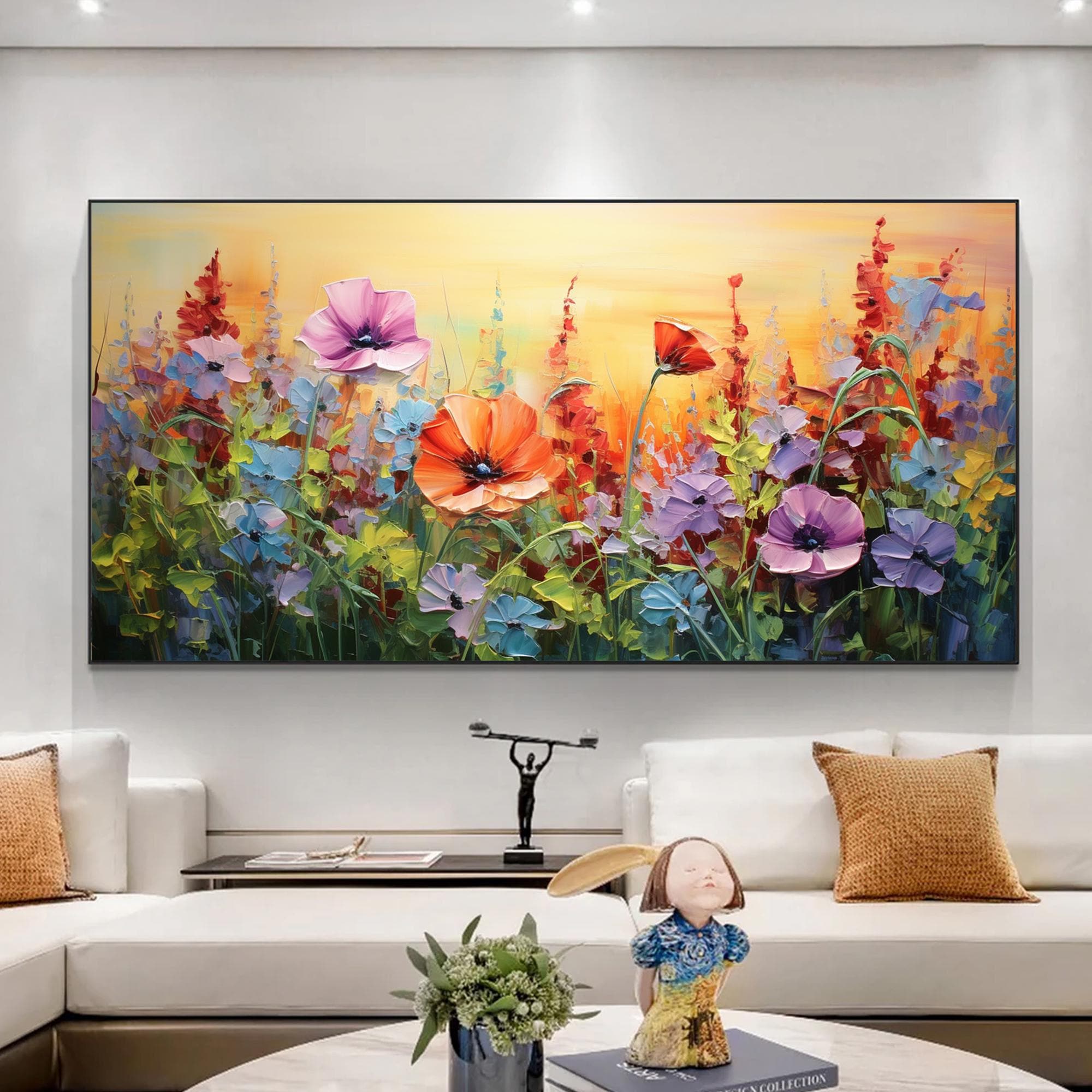 Original Colourful Flower Oil Painting on Canvas, Abstract Blossom Painting, Large Textured Floral Wall Art, Custom Living Room Wall Decor