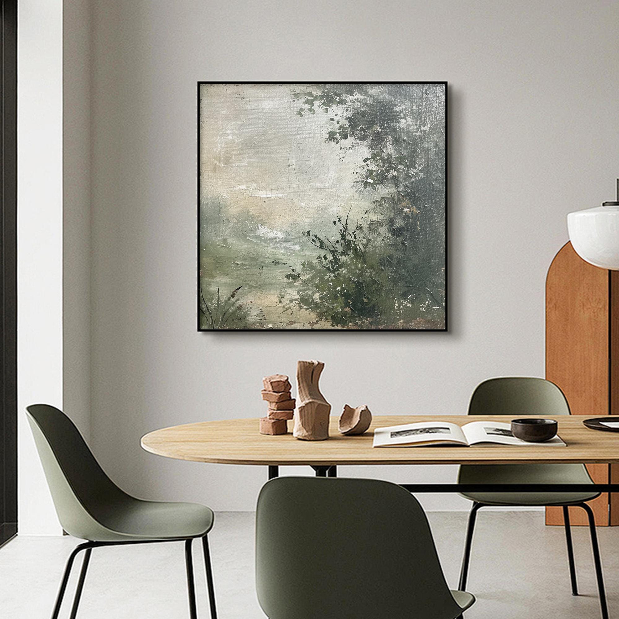 Original Landscape Oil Painting on Canvas, Abstract Green Forest Wall ...