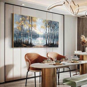 Abstract Forest Lake Oil Painting on Canvas, Colorful Landscape Wall ...