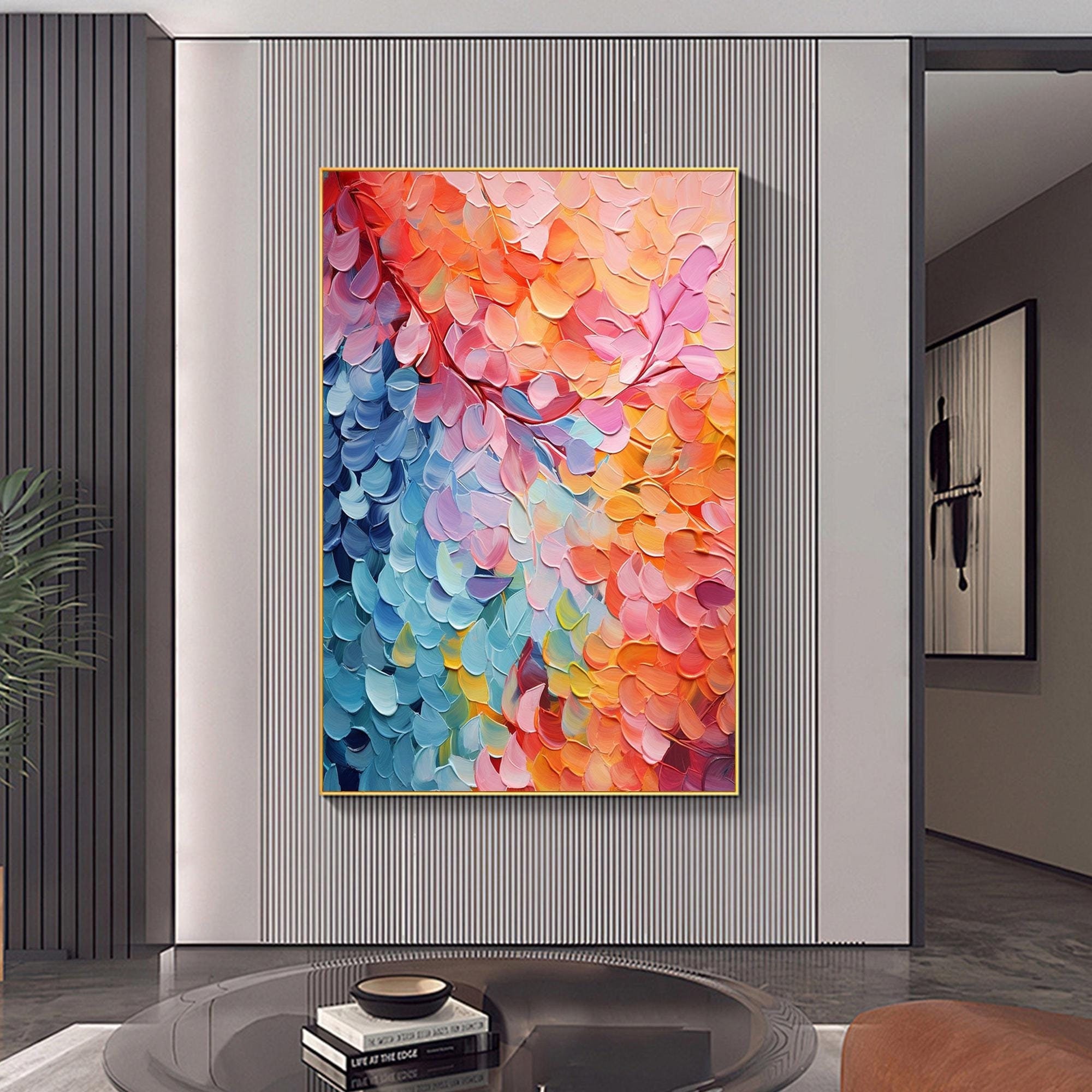 Hand-painted Colorful Minimalist Canvas Painting, Original Abstract Flower Painting, Large Texture Floral Wall Art Modern Bedroom Home Decor