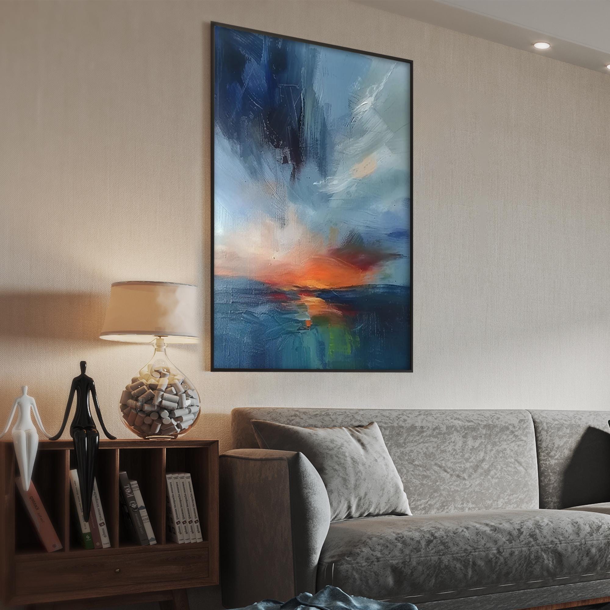 Abstract Ocean Sunset Oil Painting, Textured Seascape Canvas Wall Art ...