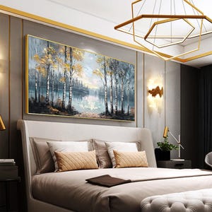 Abstract Forest Lake Oil Painting on Canvas, Colorful Landscape Wall ...
