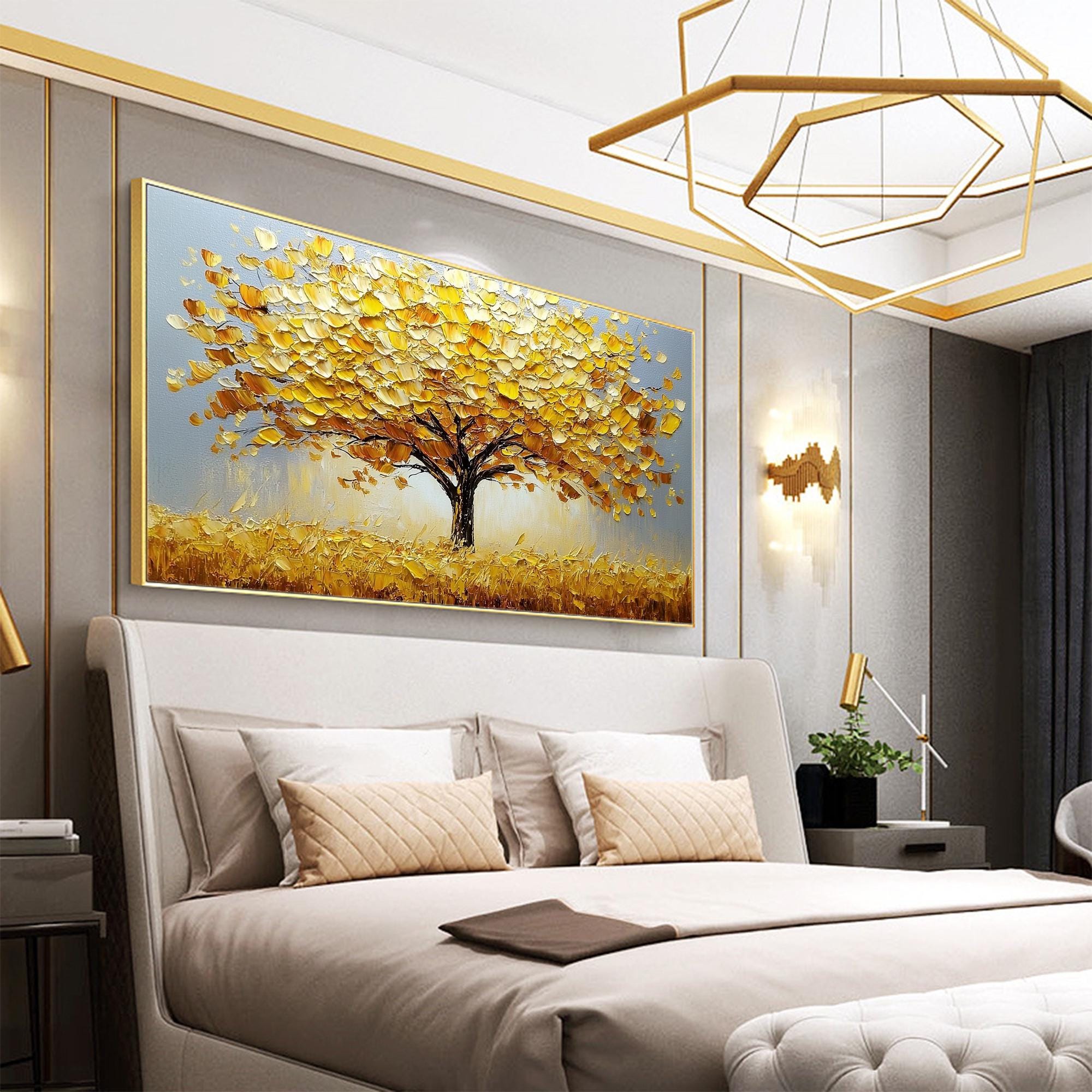 Golden Tree Oil Painting on Canvas, Abstract Texture Wall Art - Etsy