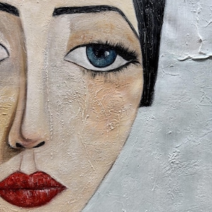 Abstract Female Portrait Oil Painting on Canvas, Modern Wall Art - Etsy ...