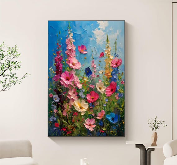 絵画 Oil painting of beautiful flowers. Original Impasto Flower Oil Painting on Canvas, Colorful Floral