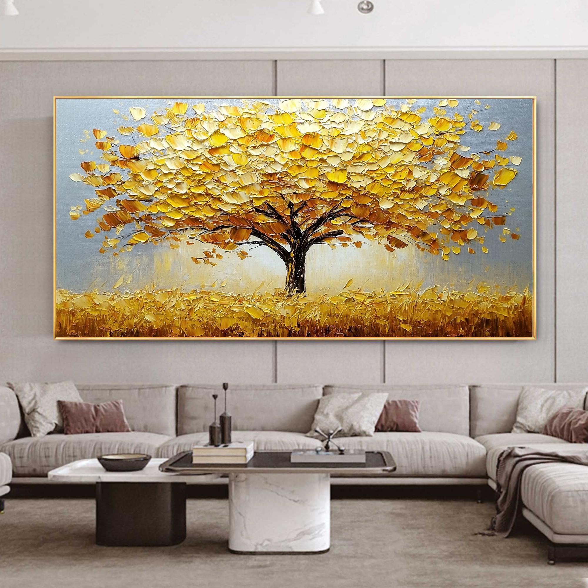 Golden Tree Oil Painting on Canvas, Abstract Texture Wall Art - Etsy