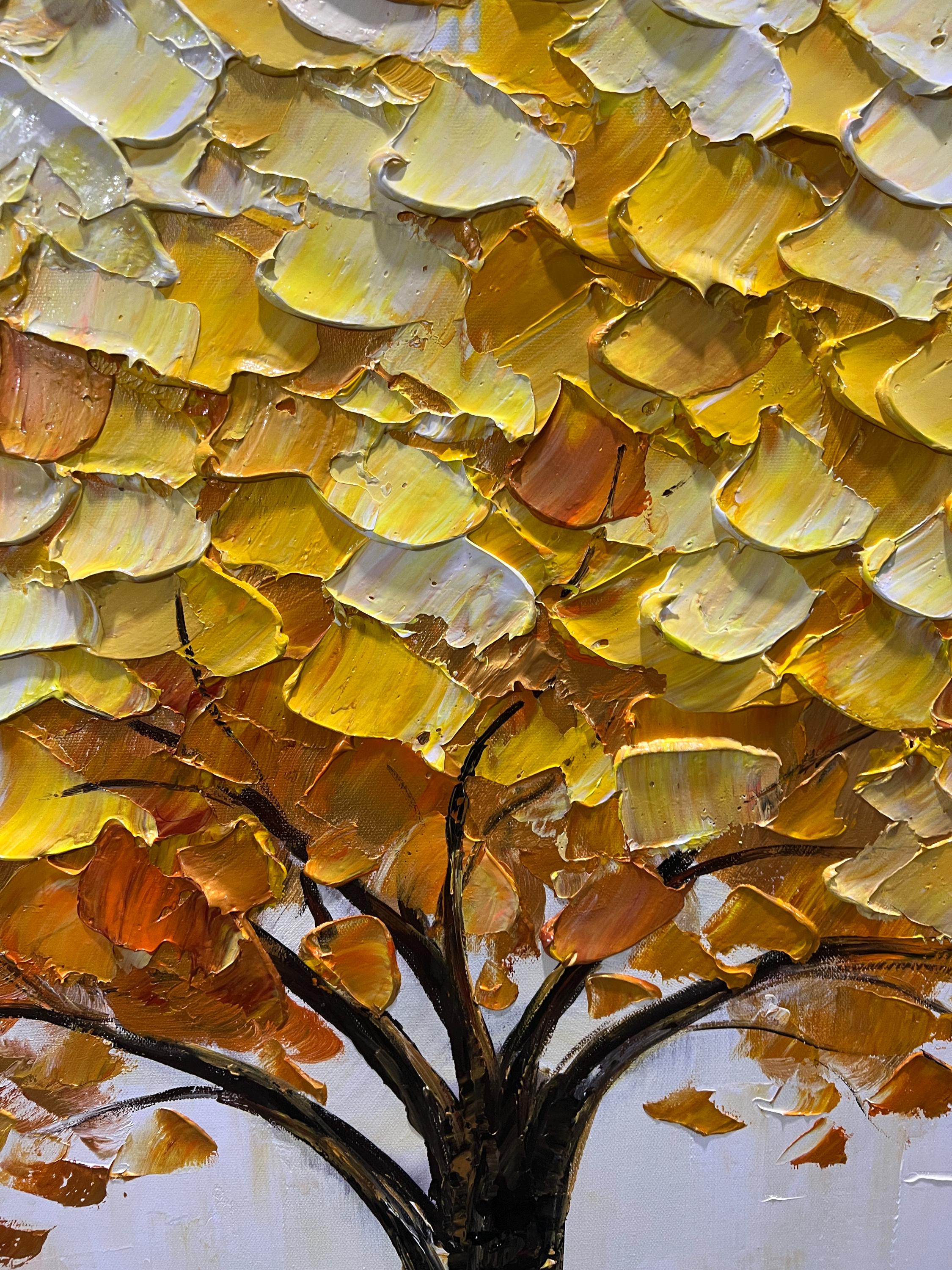 Golden Tree Oil Painting on Canvas, Abstract Texture Wall Art - Etsy