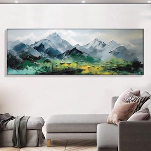 Original Green Mountain Landscape Oil Painting On Canvas, Abstract Natural Scenery Painting, Large Textured Wall Art, Living Room Wall Decor