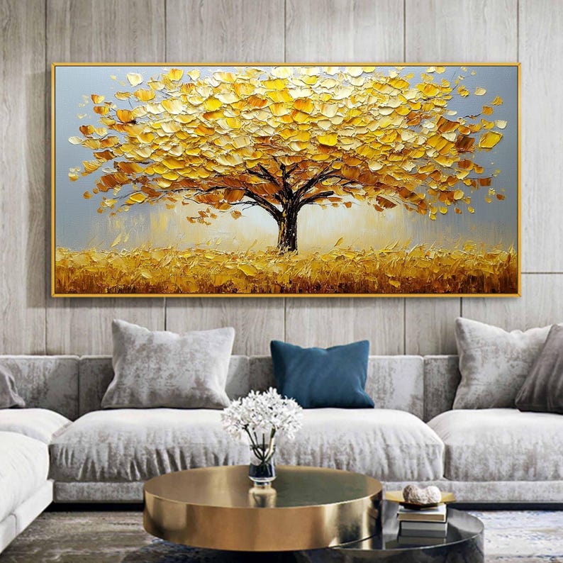 Golden Tree Oil Painting on Canvas, Abstract Texture Wall Art - Etsy