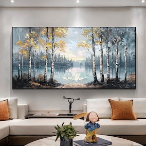 Abstract Forest Lake Oil Painting on Canvas, Colorful Landscape Wall ...