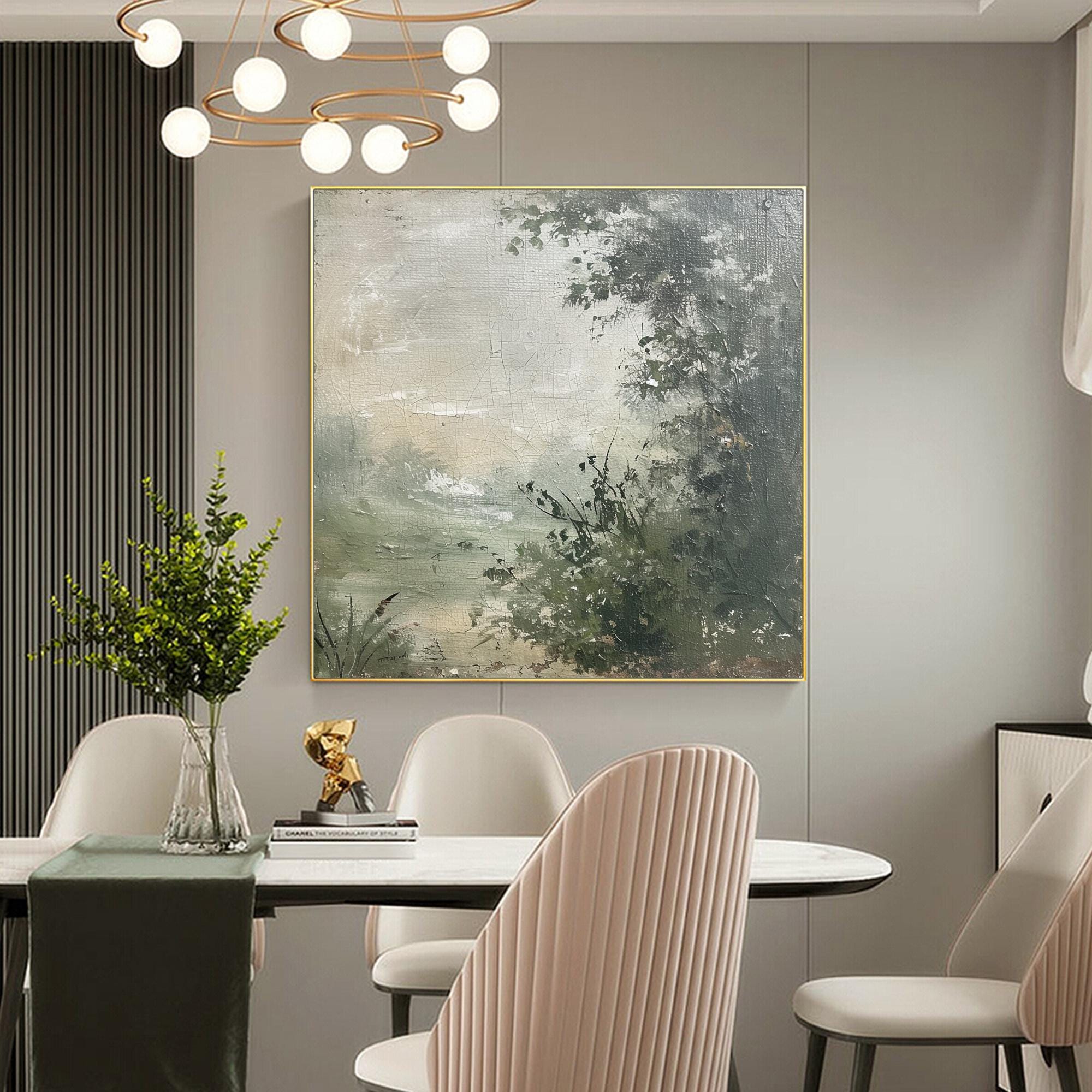 Original Landscape Oil Painting on Canvas, Abstract Green Forest Wall ...