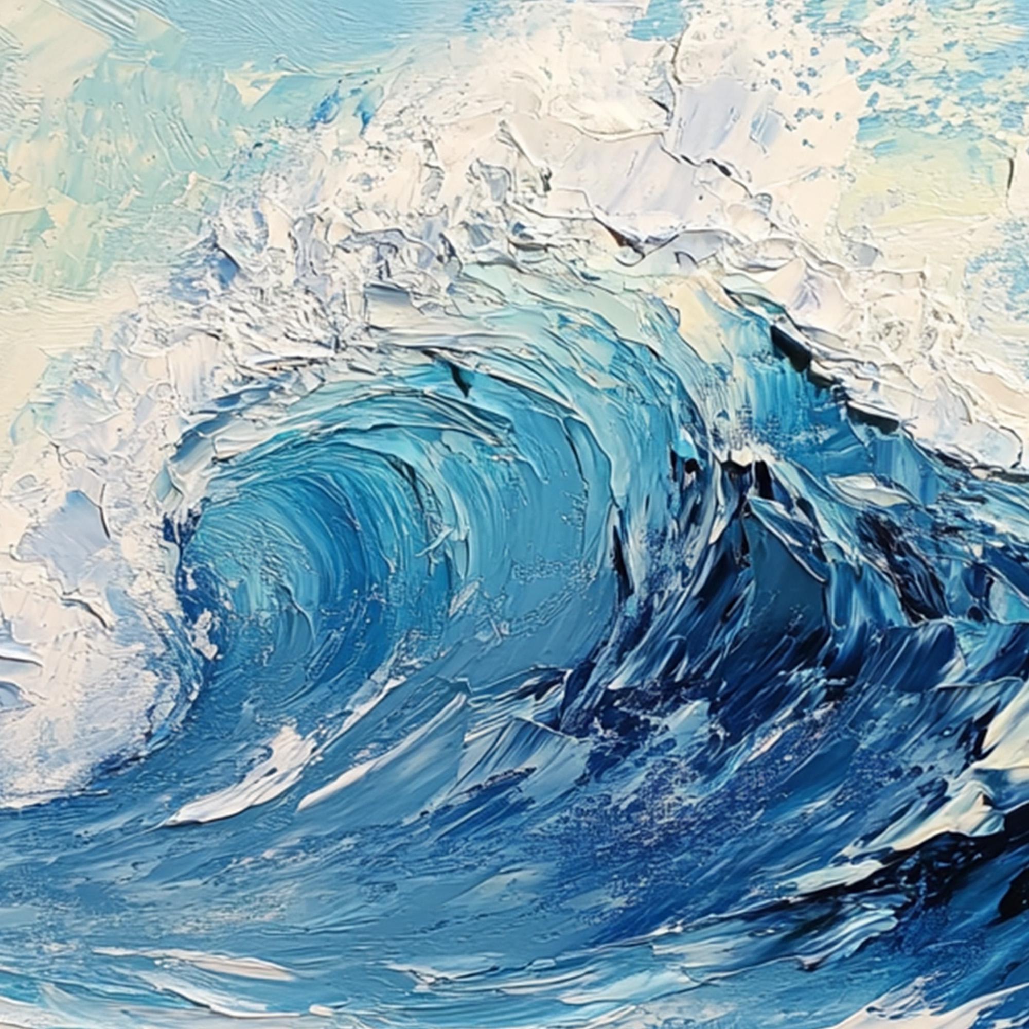 テクスチャのある海の波の油絵、大きなインパスト海景キャンバスアート