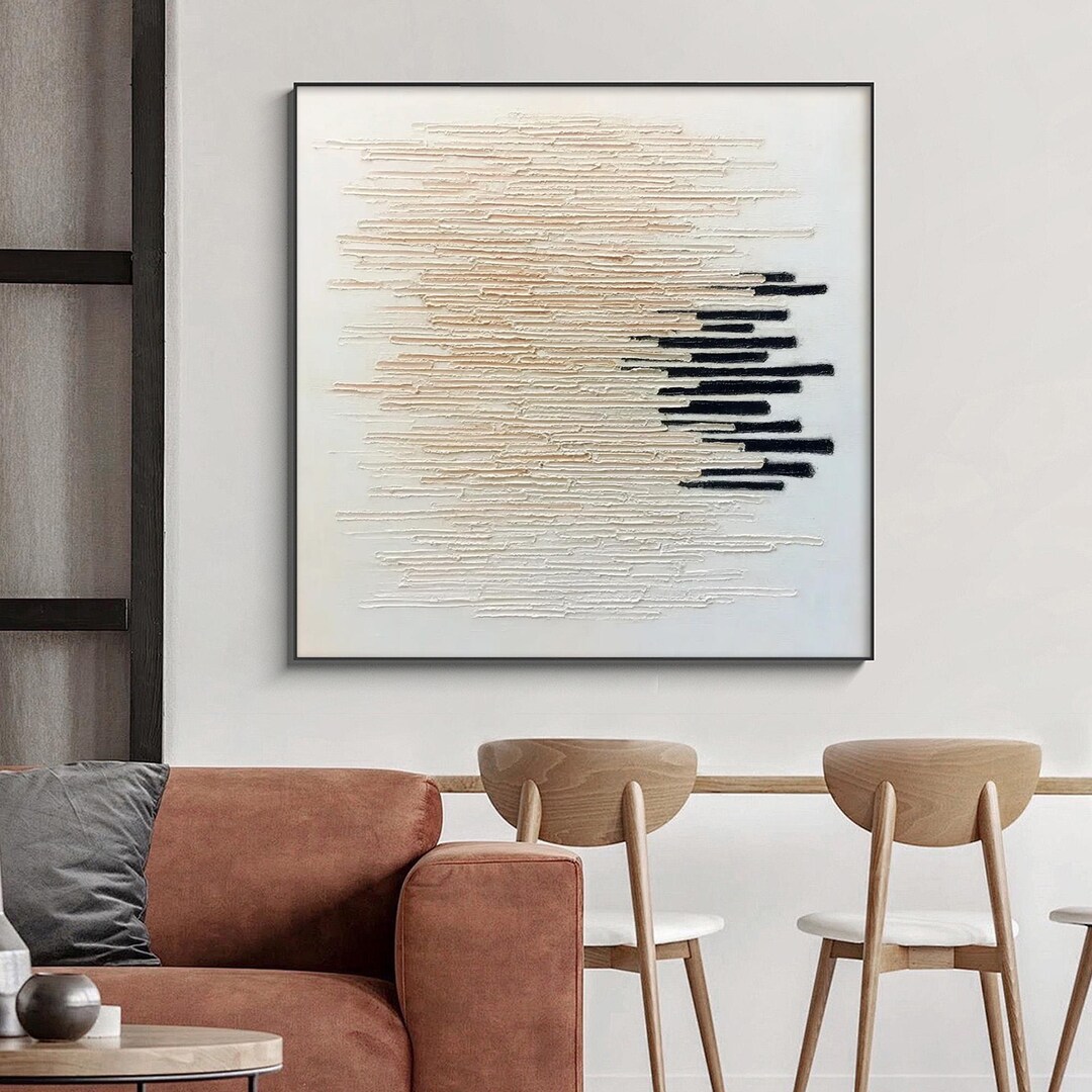 Neutral Textured Abstract Oil Painting, Minimalist Stripe Wall Art ...