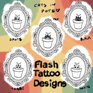 Projekty Flash Tattoo ~ Kolekcja Kot w Garnku