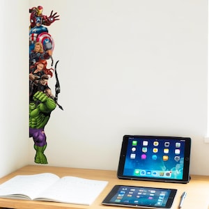 Small Corner Animated Avengers Peeping Wall Stickers STRONG Vinyl Kids Bedroom Decoration Poster Party Room Boys Girl Play Ironman Hulk Thor
