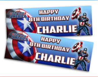 Captain America D1 Personalised Banner Birthday Girls Boys Party Paper Birthday Celebration Happy Kids Unisex Game Movie Marvel Avengers