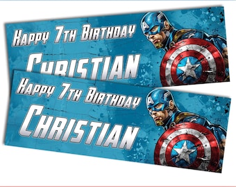 Captain America D2 Personalised Banner Birthday Girls Boys Party Paper Birthday Celebration Happy Kids Unisex Game Movie Marvel Avengers
