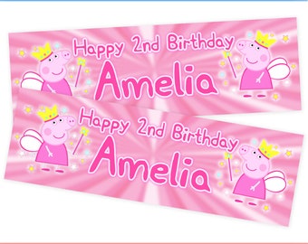Personalized Pink Pig Birthday Banner, Cartoon Theme
