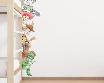 Toy Story WATERCOLOUR Peeping Characters Vinyl Wall Stickers Baby Kids Bedroom Decoration Poster Buzz Woody Jessie Rex Room Door Boys Girls