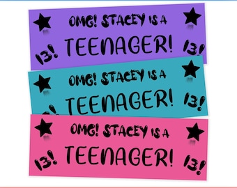 OMG! TEENAGER 13th Personalised Happy Birthday Party Banner Kids Fun Celebration Celebrate Anniversary Oh My God Boy Girl Many Colours
