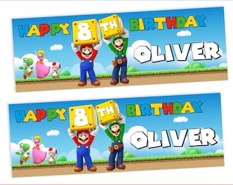 Mario & Luigi Holding Blocks D1 Personalised Banner Party Birthday Game Boy Girl Movie Paper Celebration Happy Unisex Game Video Princess
