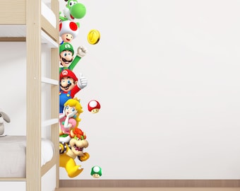 Mario Peeping Wall Stickers STRONG Vinyl Many Sizes Baby Kids Bedroom Decoration Poster Princess Bowser Party Room Door Boys Girls Play Game